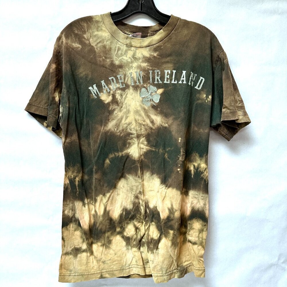 Alstyle Ireland Tee Shirt Size Medium Tie Dyed Bleached Grunge Gray Vintage